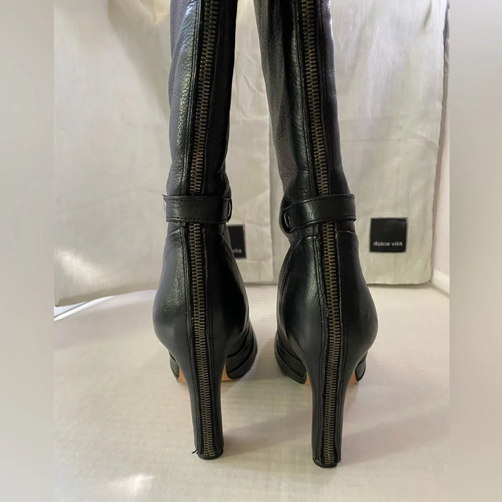 Dolce Vita black calfskin leather platform boots with back zip size 8 1/2 - Picture 12 of 16